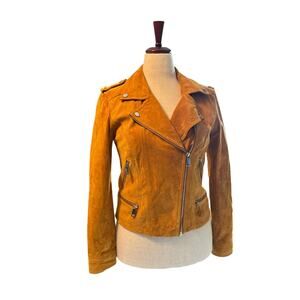 Vero Moda Suede Moto Jacket Cognac Zip Detail NWOT Size Large